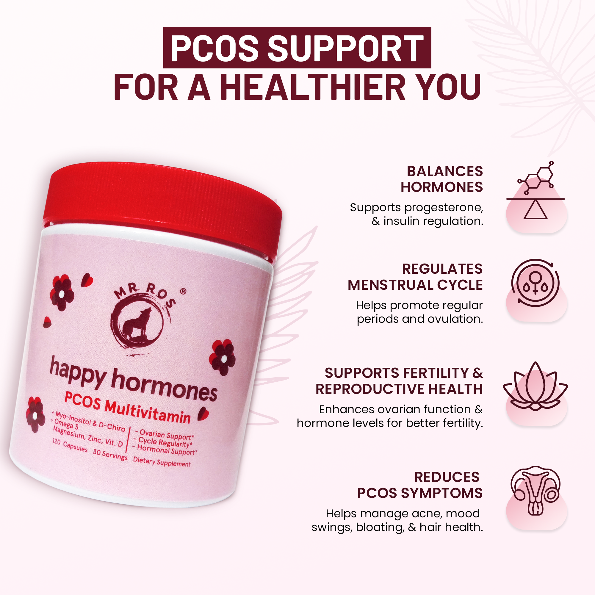 Happy Hormones PCOS Multivitamin Capsules - Myo-Inositol and D-Chiro Inositol Supplement - Omega-3 and Vitamin D3 Supplement Capsules - 40:1 Ratio, 120 Easy Swallow Caps