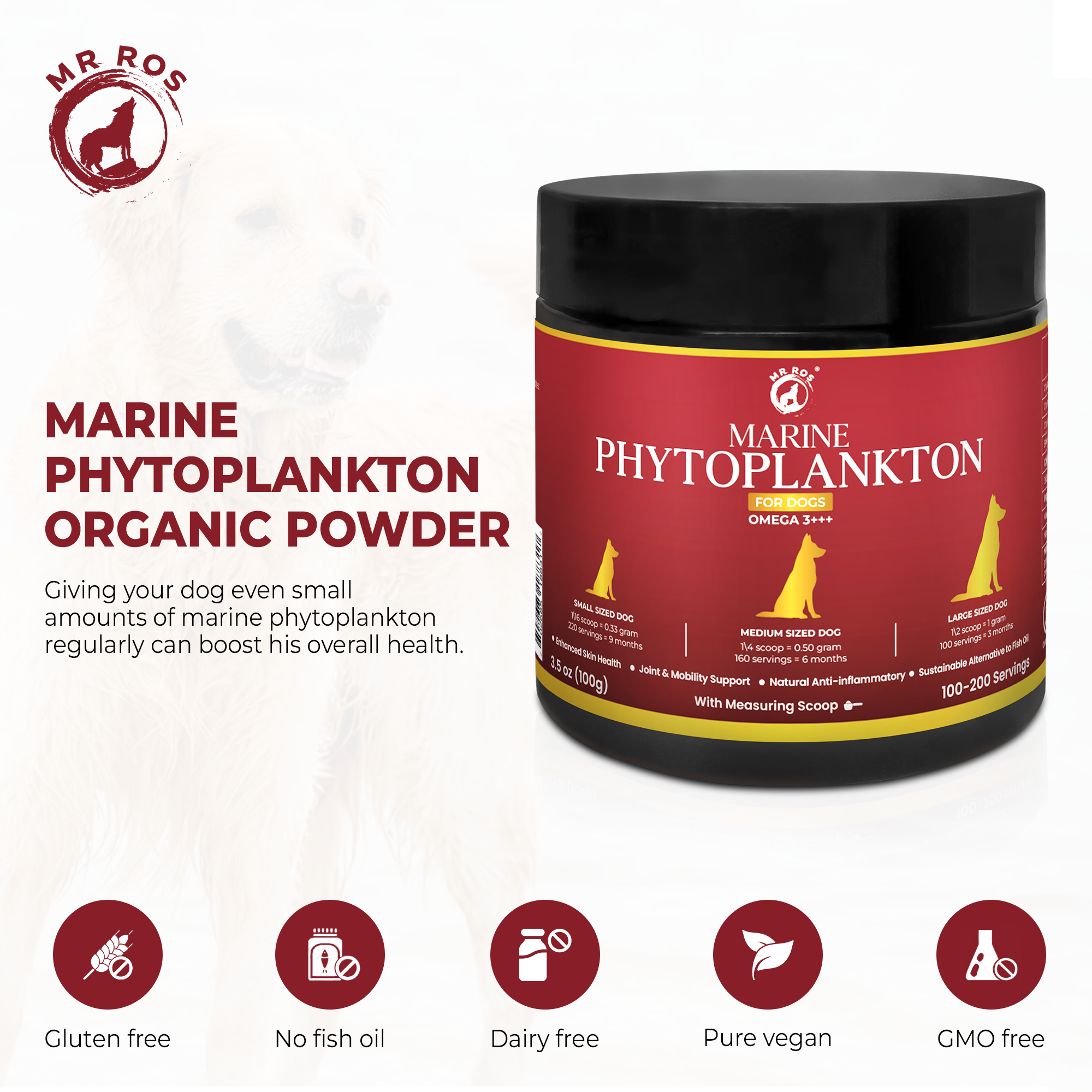 Marine Phytoplankton 3.5 Oz (was 2.1 Oz)with Omega 3, Vegetarian Powder for Dogs & Cats