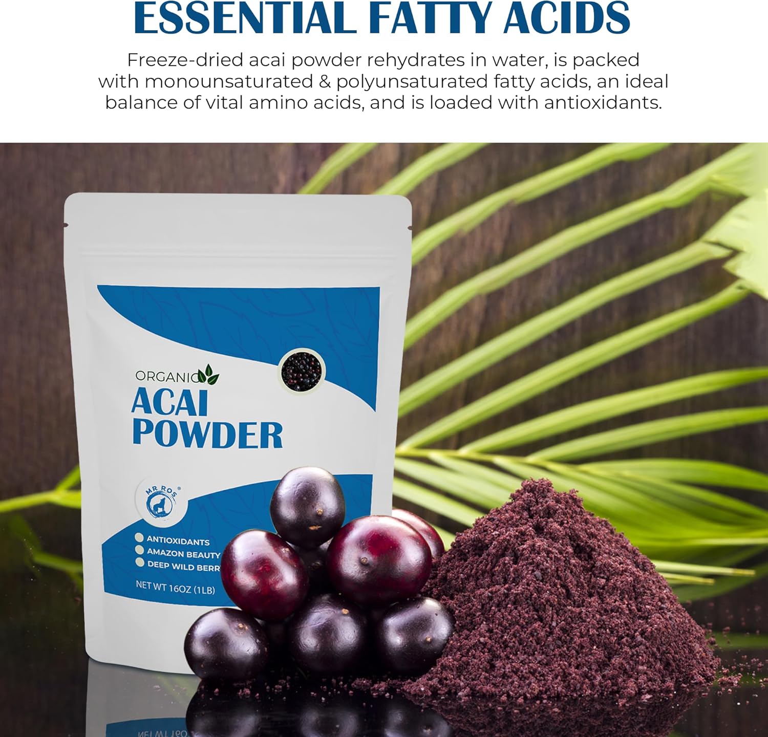 MR ROS Organic Acai Berry Powder-100% Bio Natural - 1 lb