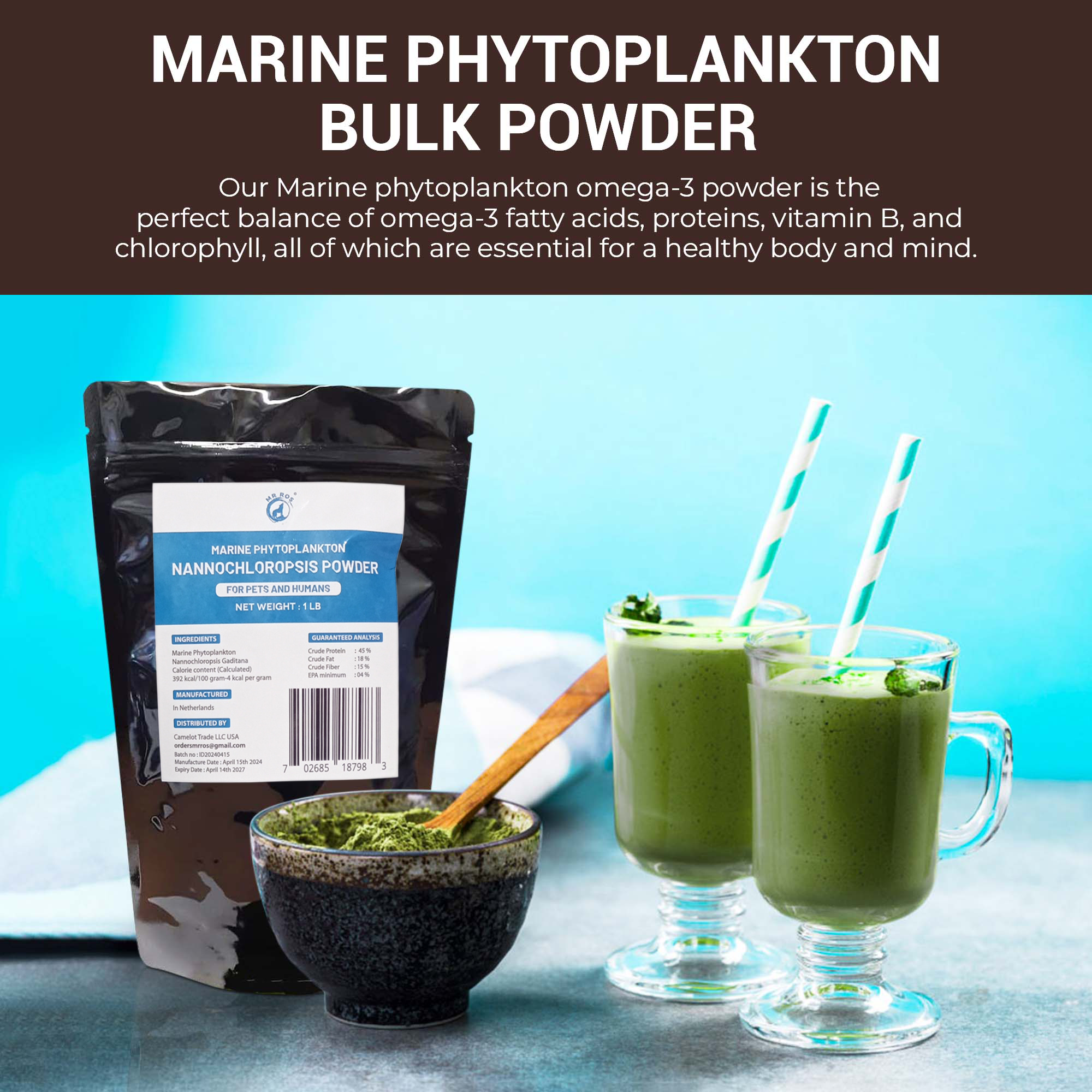 Mr. Ros Marine Phytoplankton (1lb): Eco-Friendly Superfood Boosts Wellbeing for Dogs, Men & Women Micro Algae