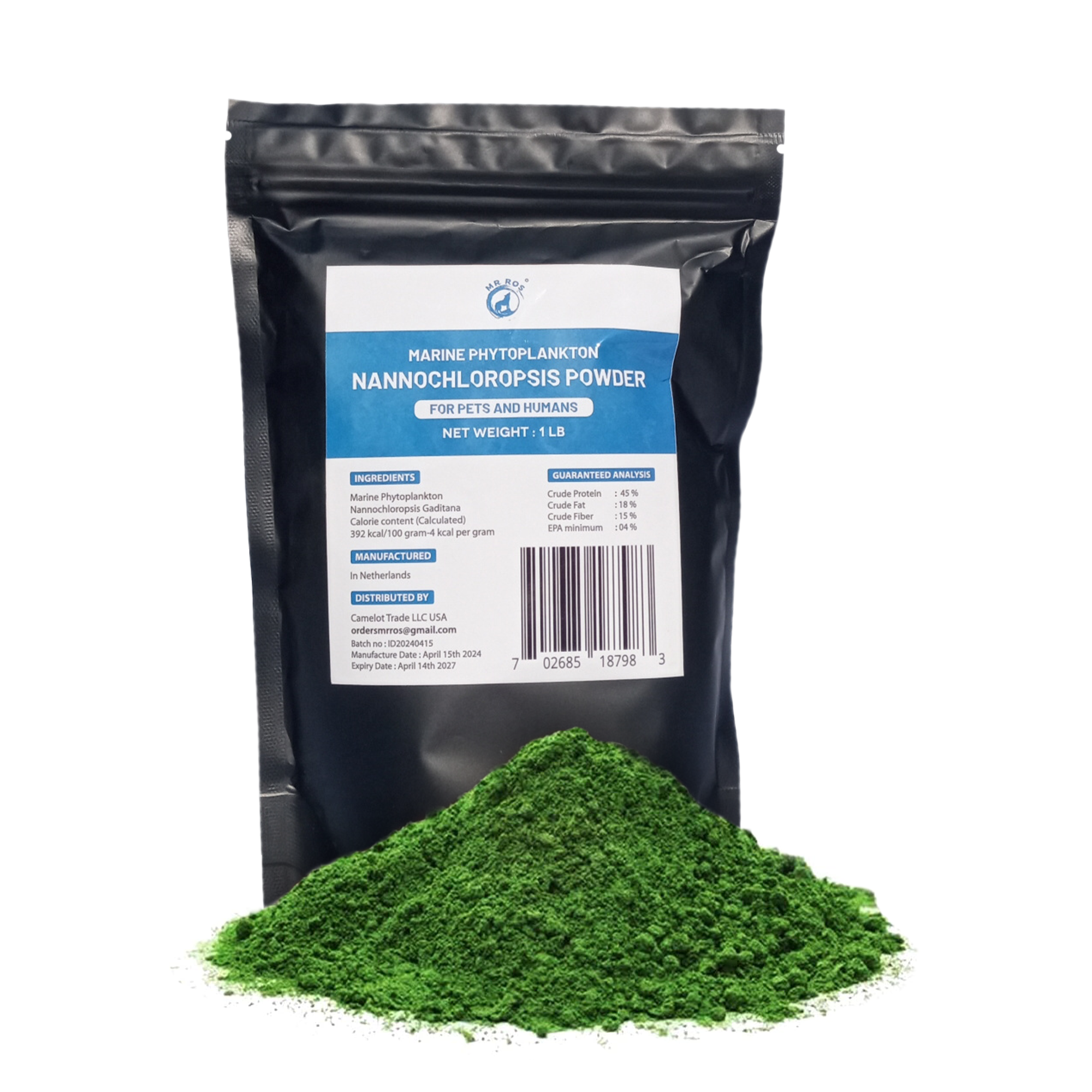 Mr. Ros Marine Phytoplankton (1lb): Eco-Friendly Superfood Boosts Wellbeing for Dogs, Men & Women Micro Algae