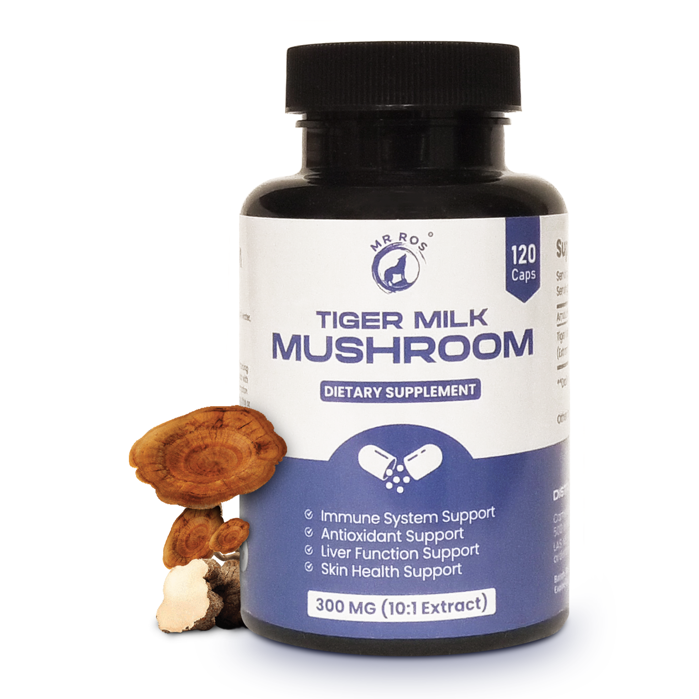 Tiger Milk Mushroom 300mg Capsules - Gluten-Free & Non-GMO (120 Count)