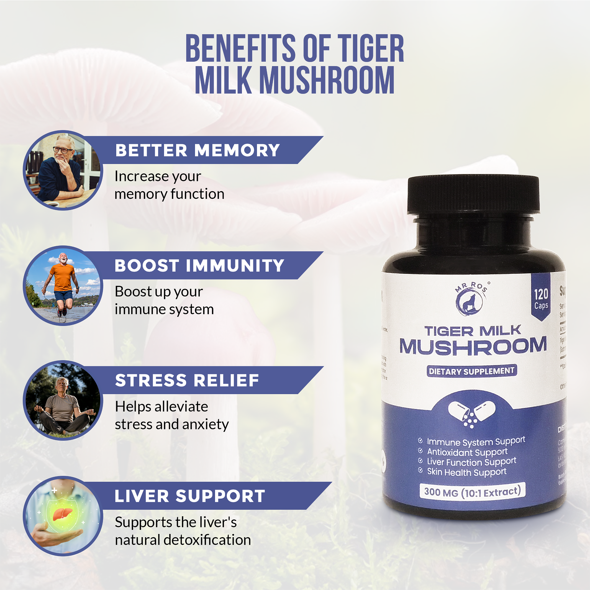 Tiger Milk Mushroom 300mg Capsules - Gluten-Free & Non-GMO (120 Count)