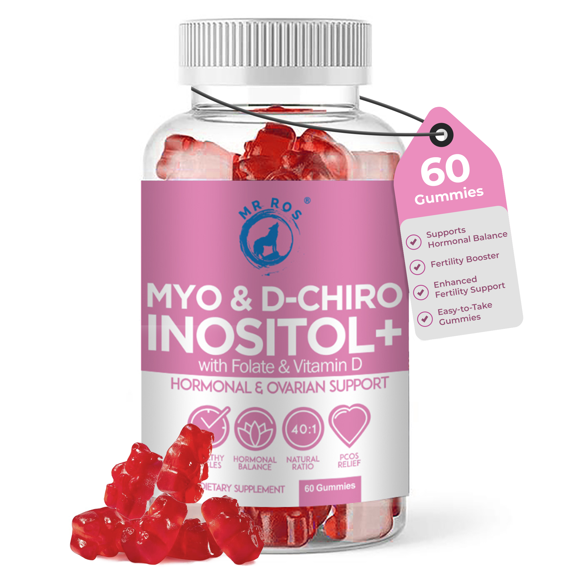 Myo & D-Chiro Inositol Gummies with Folate & Vitamin D - 60 Gummies