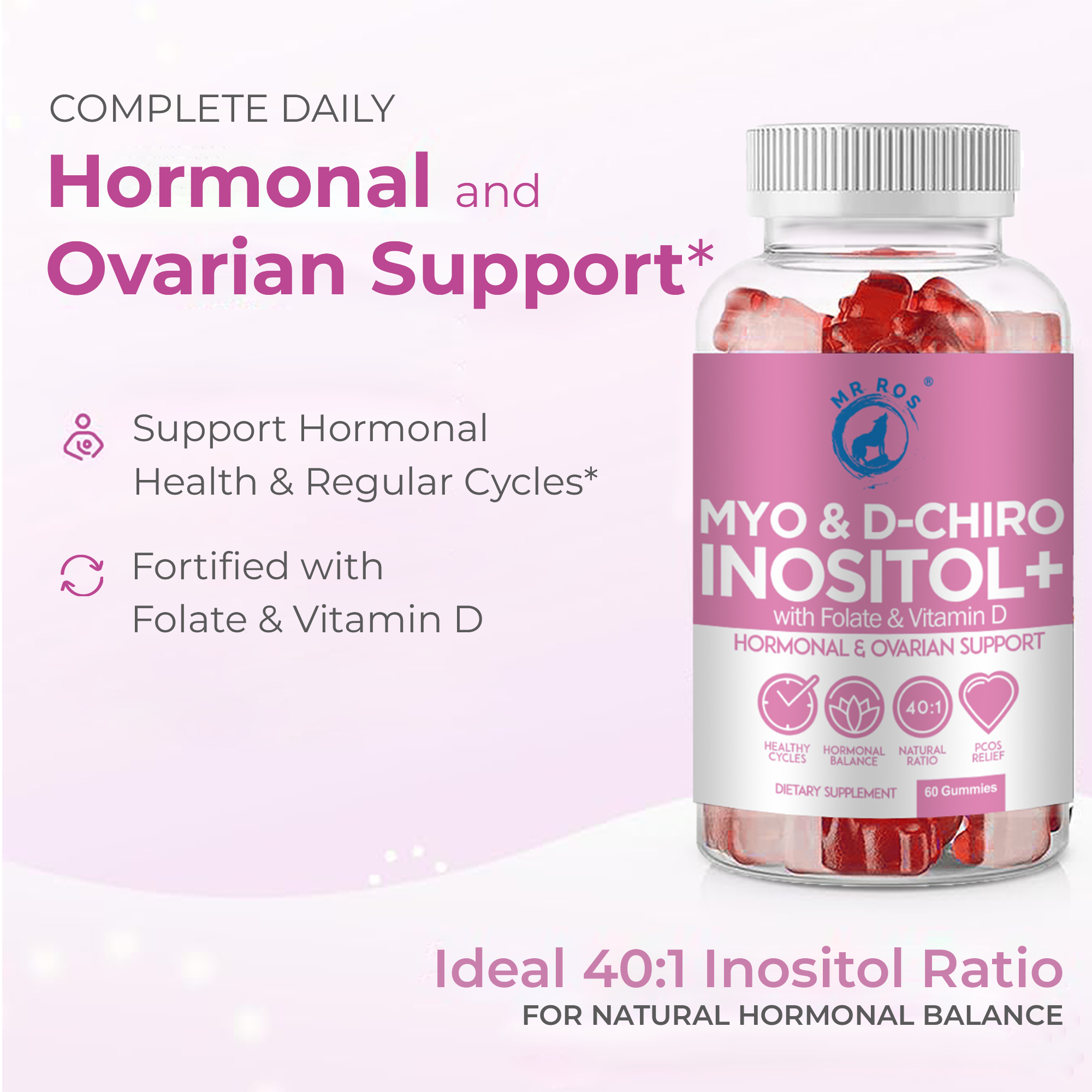 Myo & D-Chiro Inositol Gummies with Folate & Vitamin D - 60 Gummies